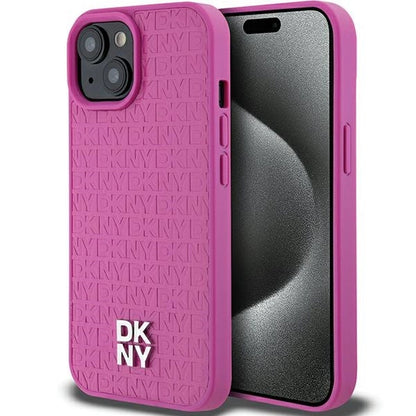 DKNY Leather Pattern Metal Logo MagSafe case for iPhone 15 / 14 / 13 - pink_0