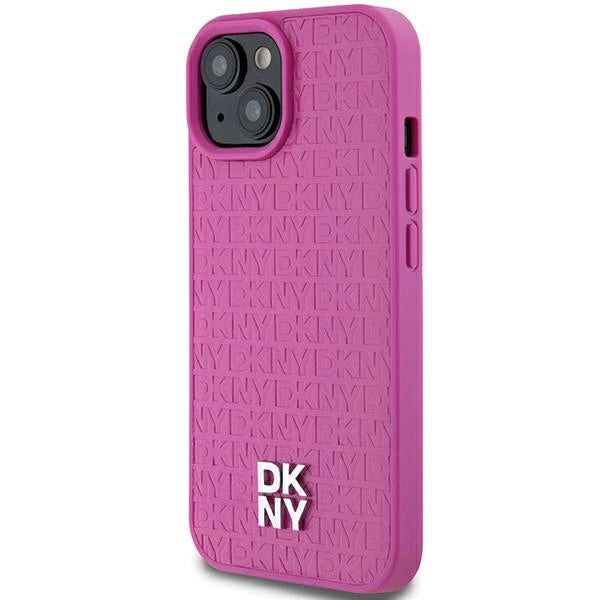DKNY Leather Pattern Metal Logo MagSafe case for iPhone 15 / 14 / 13 - pink_1