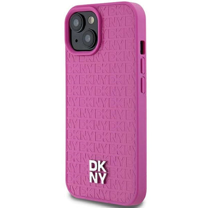 DKNY Leather Pattern Metal Logo MagSafe case for iPhone 15 / 14 / 13 - pink_1