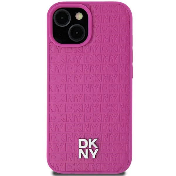 DKNY Leather Pattern Metal Logo MagSafe case for iPhone 15 / 14 / 13 - pink_2
