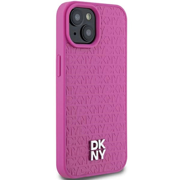 DKNY Leather Pattern Metal Logo MagSafe case for iPhone 15 / 14 / 13 - pink_3