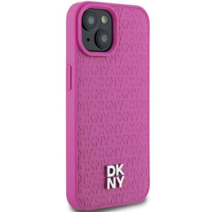 DKNY Leather Pattern Metal Logo MagSafe case for iPhone 15 / 14 / 13 - pink_3