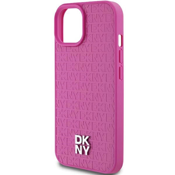 DKNY Leather Pattern Metal Logo MagSafe case for iPhone 15 / 14 / 13 - pink_5