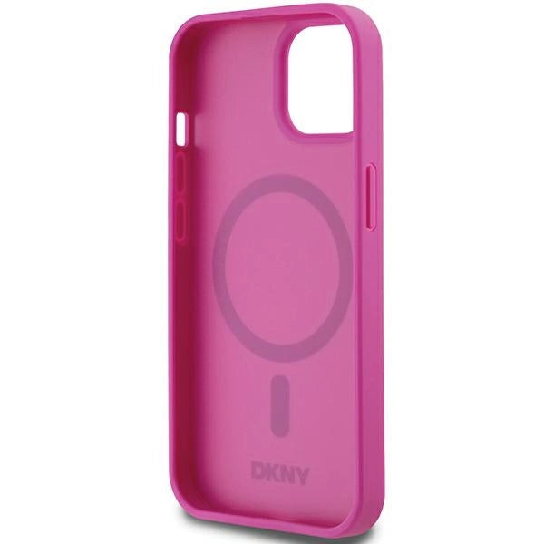 DKNY Leather Pattern Metal Logo MagSafe case for iPhone 15 / 14 / 13 - pink_6