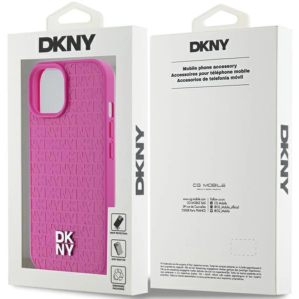 DKNY Leather Pattern Metal Logo MagSafe case for iPhone 15 / 14 / 13 - pink_7