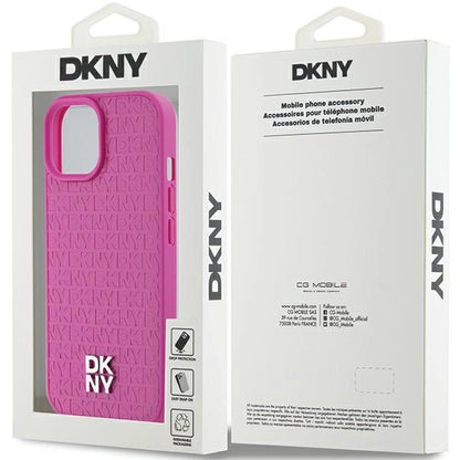 DKNY Leather Pattern Metal Logo MagSafe case for iPhone 15 / 14 / 13 - pink_7