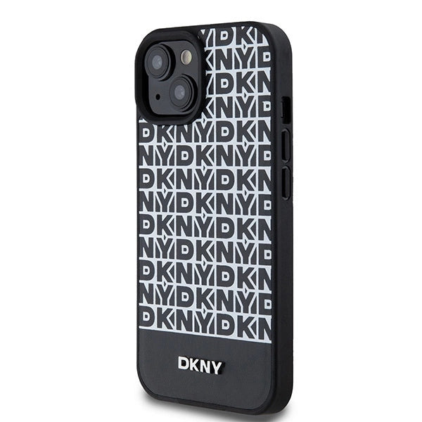 DKNY Leather Printed Pattern Metal Logo MagSafe Case for iPhone 15/14/13 - Black_1