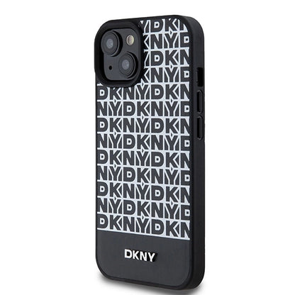 DKNY Leather Printed Pattern Metal Logo MagSafe Case for iPhone 15/14/13 - Black_1