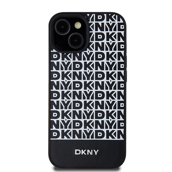 DKNY Leather Printed Pattern Metal Logo MagSafe Case for iPhone 15/14/13 - Black_2