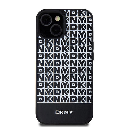 DKNY Leather Printed Pattern Metal Logo MagSafe Case for iPhone 15/14/13 - Black_2