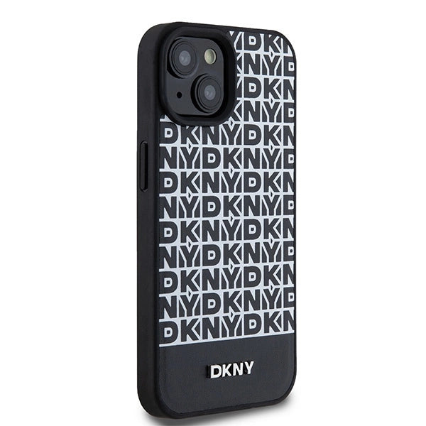 DKNY Leather Printed Pattern Metal Logo MagSafe Case for iPhone 15/14/13 - Black_3