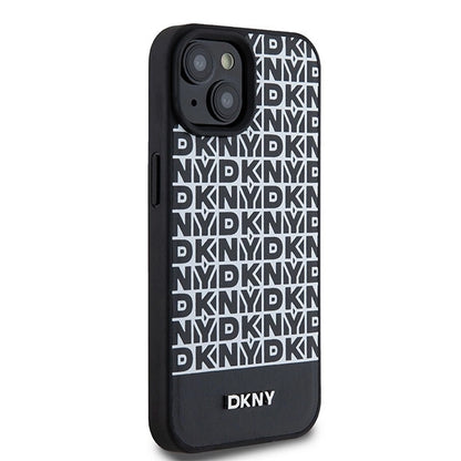 DKNY Leather Printed Pattern Metal Logo MagSafe Case for iPhone 15/14/13 - Black_3