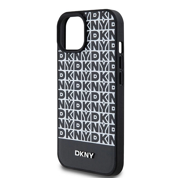 DKNY Leather Printed Pattern Metal Logo MagSafe Case for iPhone 15/14/13 - Black_5