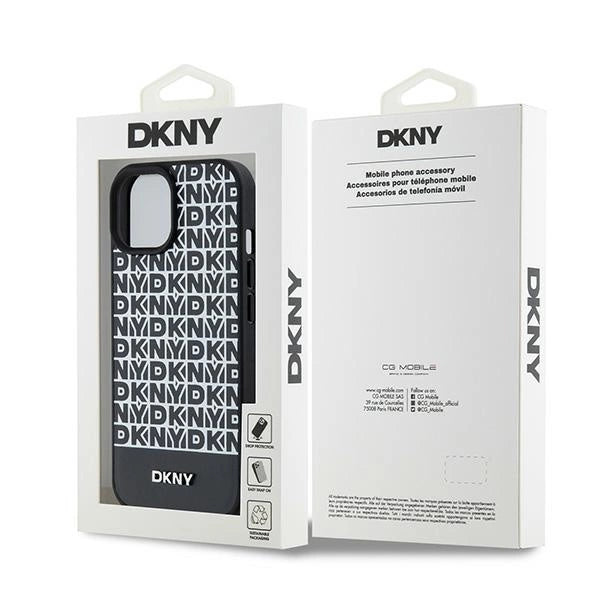DKNY Leather Printed Pattern Metal Logo MagSafe Case for iPhone 15/14/13 - Black_7