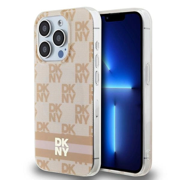 DKNY IML Checkered Mono Pattern &amp; Printed Stripes MagSafe case for iPhone 15 Pro Max - pink_0