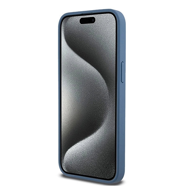 DKNY Leather Monogram Pattern Metal Logo MagSafe Case for iPhone 15 Pro Max - Blue_4