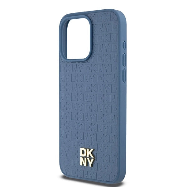 DKNY Leather Monogram Pattern Metal Logo MagSafe Case for iPhone 15 Pro Max - Blue_5