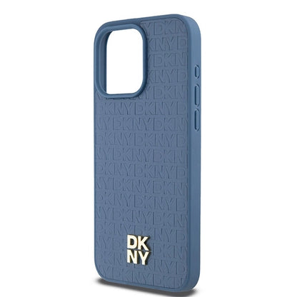 DKNY Leather Monogram Pattern Metal Logo MagSafe Case for iPhone 15 Pro Max - Blue_5