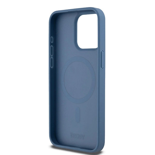 DKNY Leather Monogram Pattern Metal Logo MagSafe Case for iPhone 15 Pro Max - Blue_6
