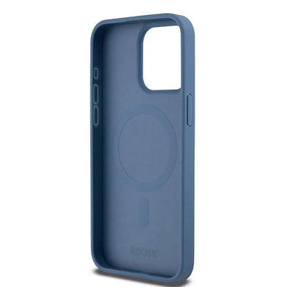 DKNY Leather Monogram Pattern Metal Logo MagSafe Case for iPhone 15 Pro Max - Blue_6