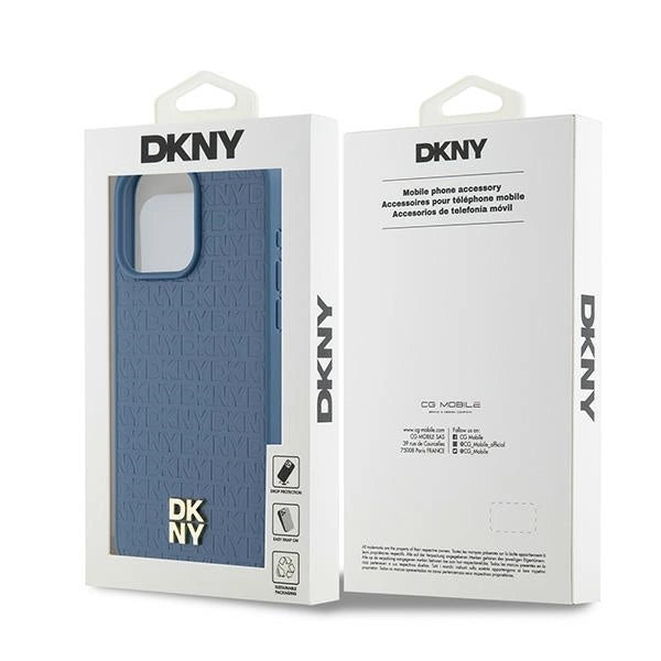 DKNY Leather Monogram Pattern Metal Logo MagSafe Case for iPhone 15 Pro Max - Blue_7