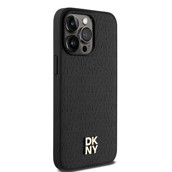 DKNY Leather Monogram Pattern Metal Logo MagSafe Case for iPhone 15 Pro Max - Black_3