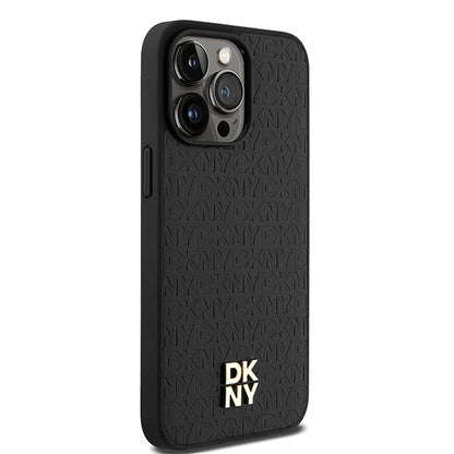 DKNY Leather Monogram Pattern Metal Logo MagSafe Case for iPhone 15 Pro Max - Black_3