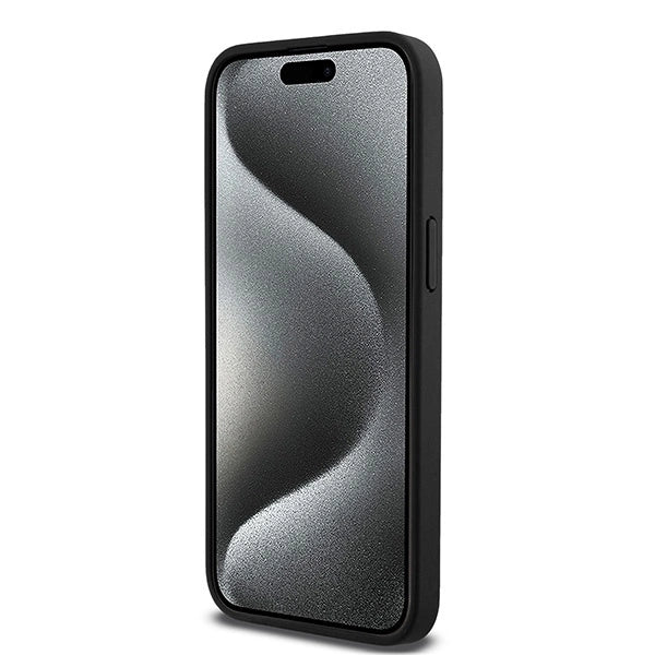 DKNY Leather Monogram Pattern Metal Logo MagSafe Case for iPhone 15 Pro Max - Black_4