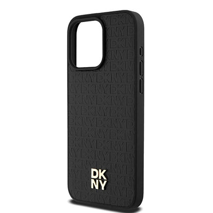 DKNY Leather Monogram Pattern Metal Logo MagSafe Case for iPhone 15 Pro Max - Black_5