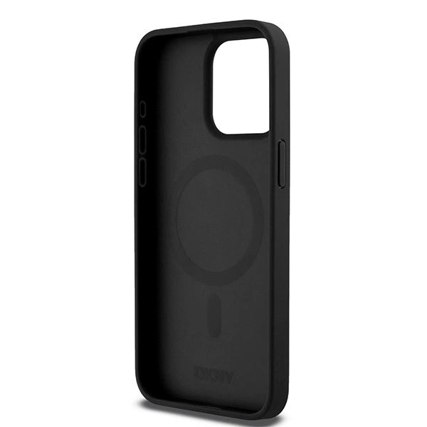 DKNY Leather Monogram Pattern Metal Logo MagSafe Case for iPhone 15 Pro Max - Black_6