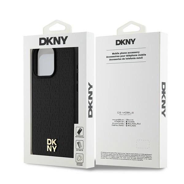 DKNY Leather Monogram Pattern Metal Logo MagSafe Case for iPhone 15 Pro Max - Black_7