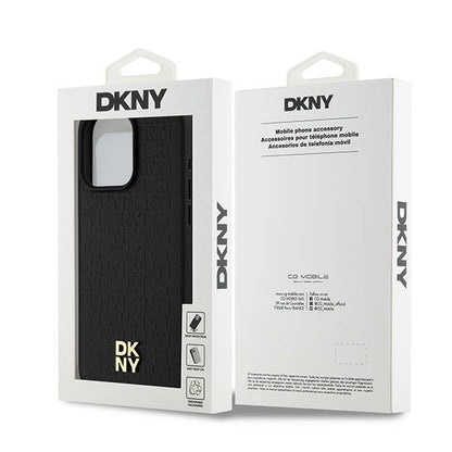 DKNY Leather Monogram Pattern Metal Logo MagSafe Case for iPhone 15 Pro Max - Black_7