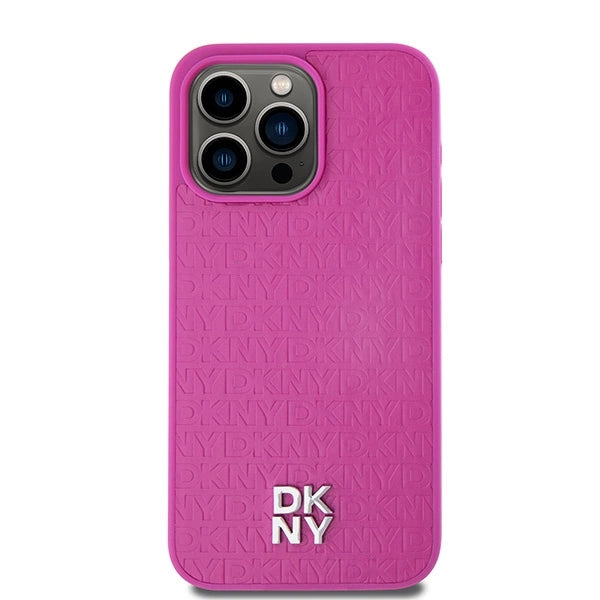 DKNY Leather Monogram Pattern Metal Logo MagSafe Case for iPhone 15 Pro Max - Pink_2