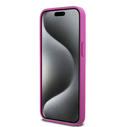 DKNY Leather Monogram Pattern Metal Logo MagSafe Case for iPhone 15 Pro Max - Pink_4