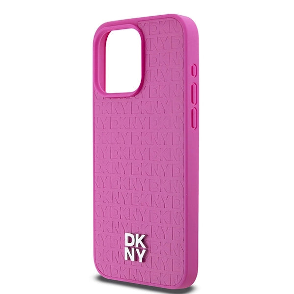 DKNY Leather Monogram Pattern Metal Logo MagSafe Case for iPhone 15 Pro Max - Pink_5