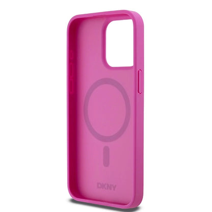 DKNY Leather Monogram Pattern Metal Logo MagSafe Case for iPhone 15 Pro Max - Pink_6