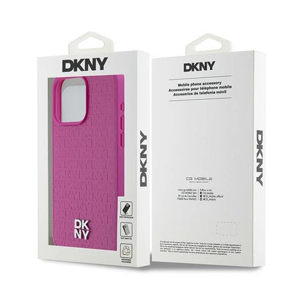 DKNY Leather Monogram Pattern Metal Logo MagSafe Case for iPhone 15 Pro Max - Pink_7