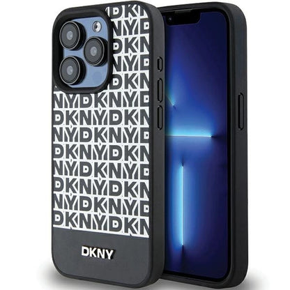 DKNY Leather Printed Pattern Metal Logo MagSafe Case for iPhone 15 Pro Max - Black_0