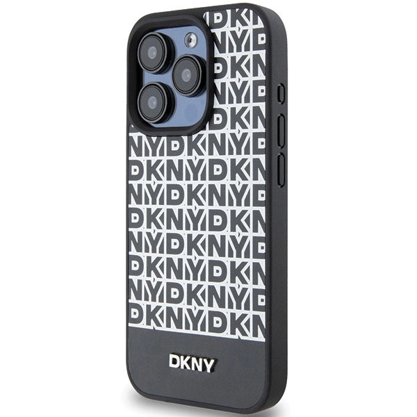 DKNY Leather Printed Pattern Metal Logo MagSafe Case for iPhone 15 Pro Max - Black_1