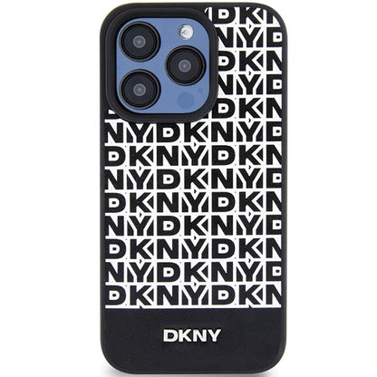 DKNY Leather Printed Pattern Metal Logo MagSafe Case for iPhone 15 Pro Max - Black_2
