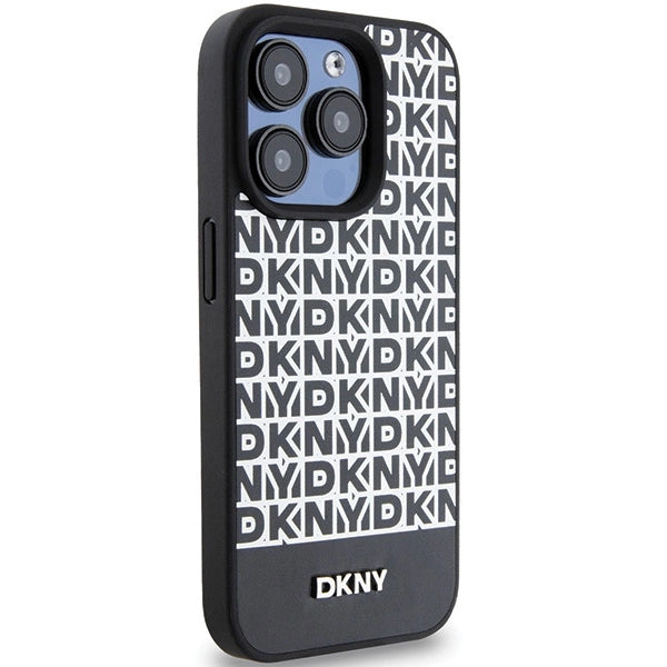 DKNY Leather Printed Pattern Metal Logo MagSafe Case for iPhone 15 Pro Max - Black_3
