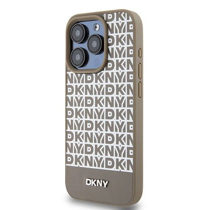 DKNY Leather Printed Pattern Metal Logo MagSafe Case for iPhone 15 Pro Max - Brown_1