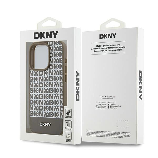 DKNY Leather Printed Pattern Metal Logo MagSafe Case for iPhone 15 Pro Max - Brown_7