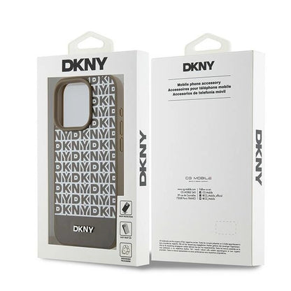 DKNY Leather Printed Pattern Metal Logo MagSafe Case for iPhone 15 Pro Max - Brown_7
