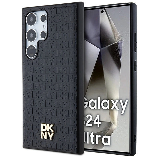 DKNY Leather Pattern Metal Logo MagSafe case for Samsung Galaxy S24 Ultra - black_0