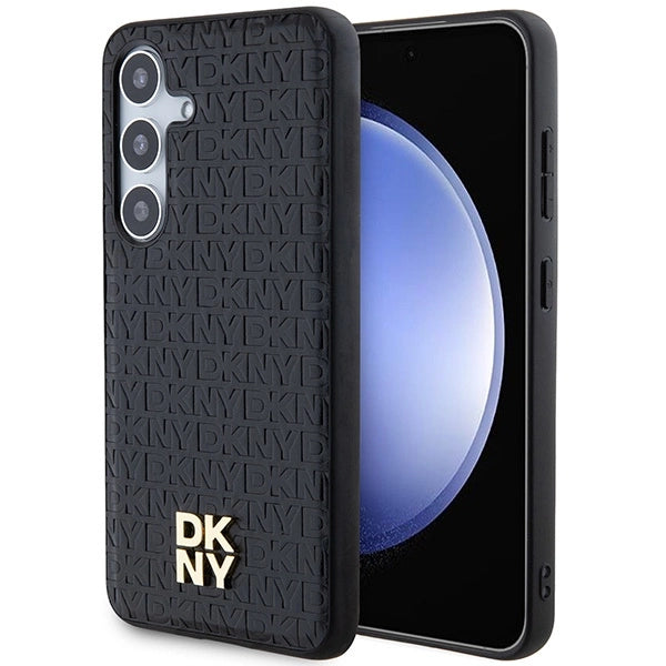 DKNY Leather Pattern Metal Logo MagSafe case for Samsung Galaxy S24+ - black_0