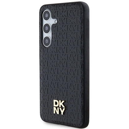 DKNY Leather Pattern Metal Logo MagSafe case for Samsung Galaxy S24+ - black_1