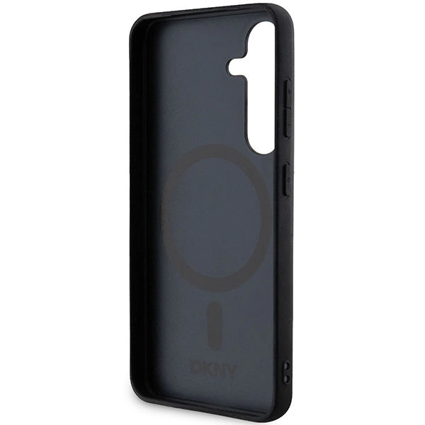 DKNY Leather Pattern Metal Logo MagSafe case for Samsung Galaxy S24+ - black_6