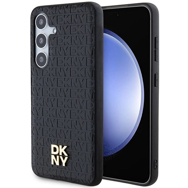 DKNY Leather Pattern Metal Logo MagSafe case for Samsung Galaxy S24 - black_0