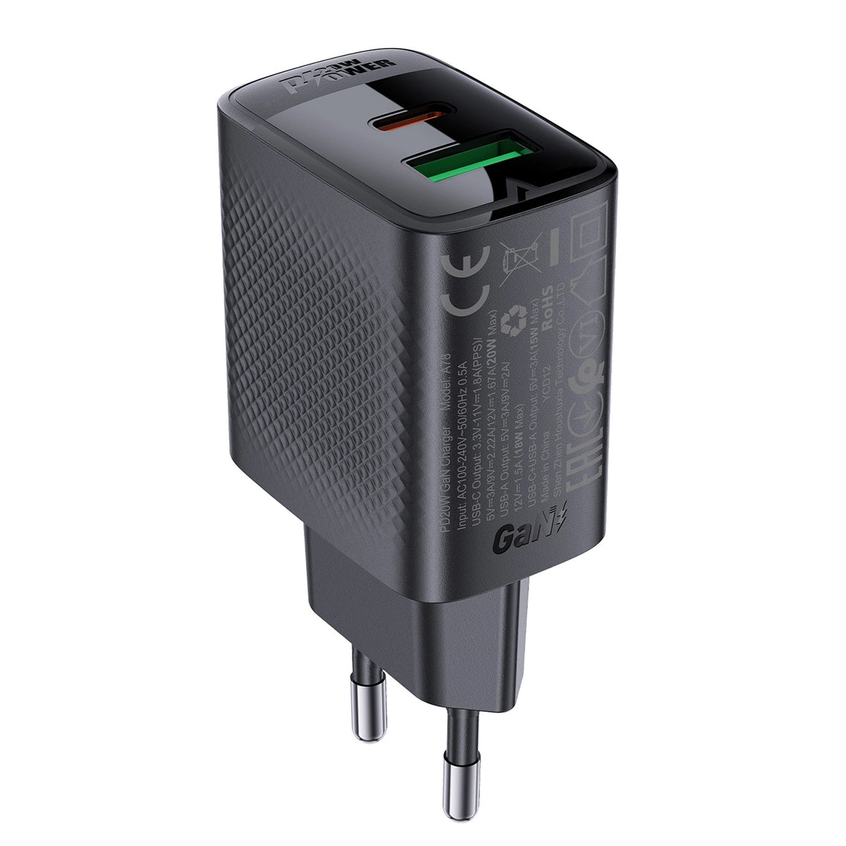 Acefast A78 Charger Network GaN USB-A / USB-C PD 20W - Black_0